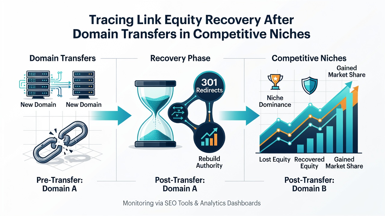 Graph illustrating link equity recovery timeline after domain transfer in competitive niches